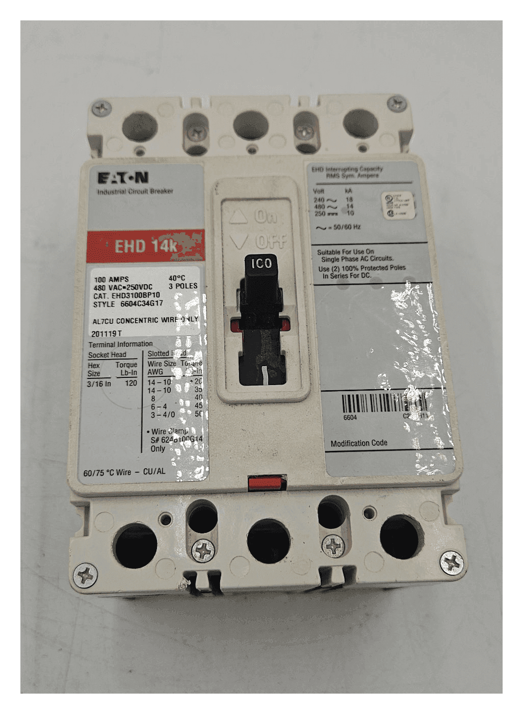 Eaton / Cutler-Hammer EHD3100BP10 Circuit Breaker — image 1 of 8