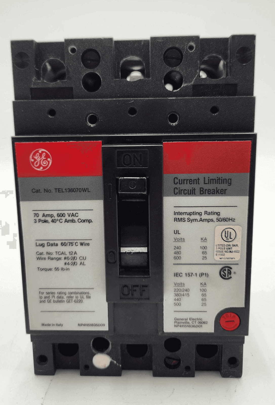 GE TEL136070WL Circuit Breaker 70A 600V 3 Pole