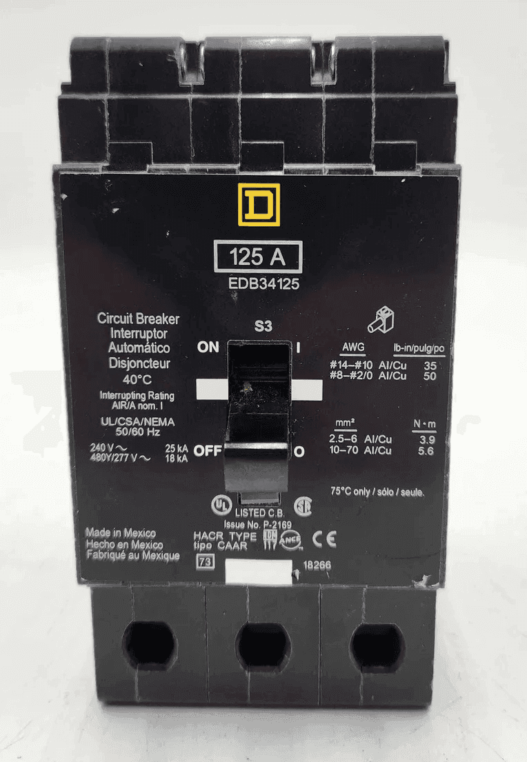 Square D EDB34125 Circuit Breaker 125A 480V 3P