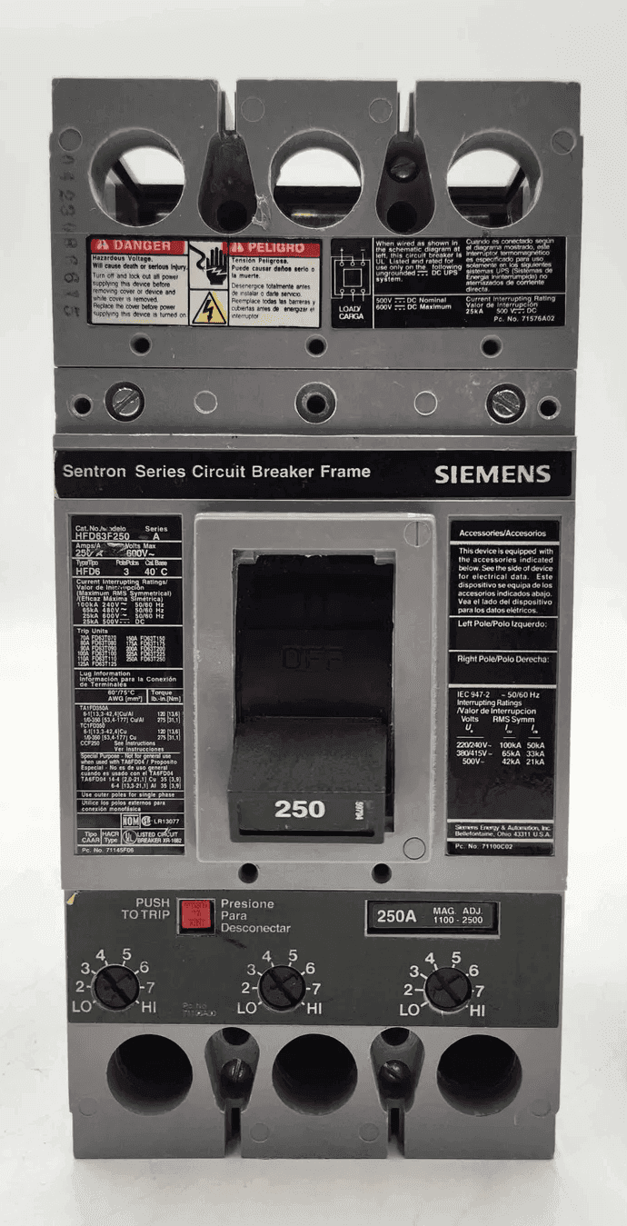 Siemens HFD63F250 Circuit Breaker 250A 600V 3P