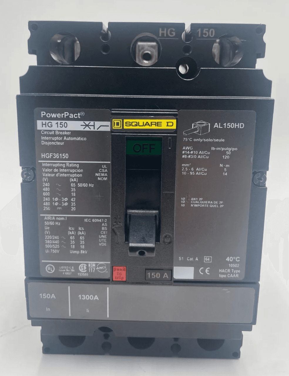 Square D HGF36150 Circuit Breaker 150A 600V 3 Pole