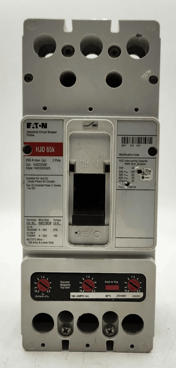 Eaton HJD3100 Circuit Breaker 100A 600V 3P with KT3100T Trip Unit