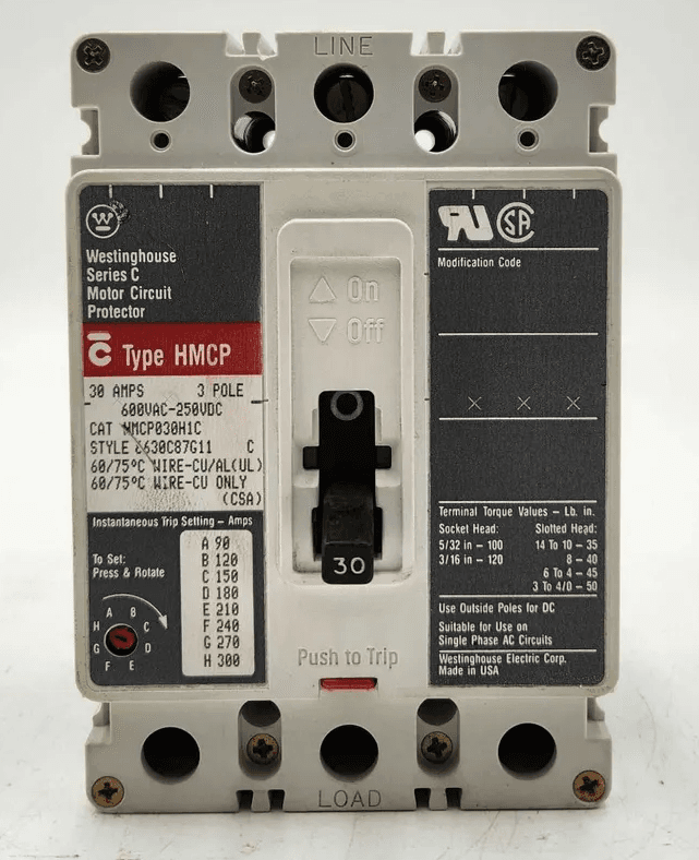 Westinghouse HMCP030H1C Circuit Breaker 30A 600V 3P