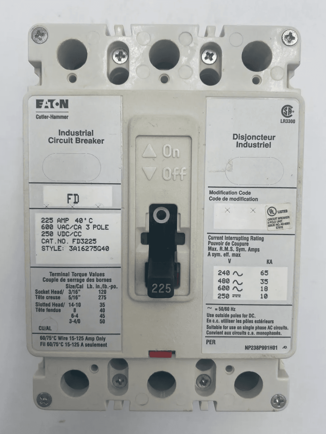 Eaton FD3225 I-Line Circuit Breaker 225A 600V 3P