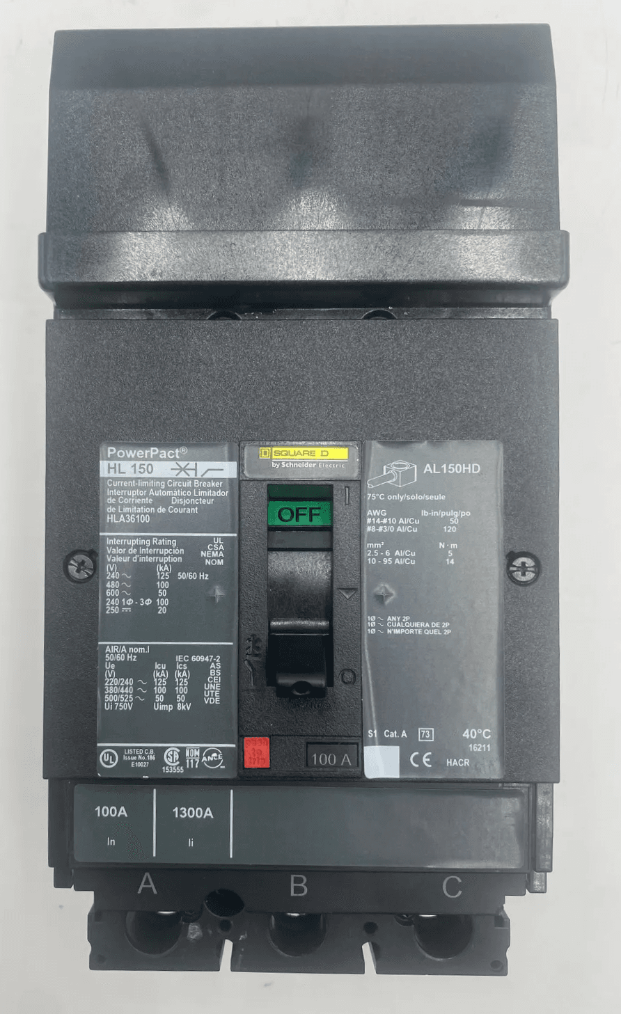 Square D HLA36100 Circuit Breaker 100A 600V 3P