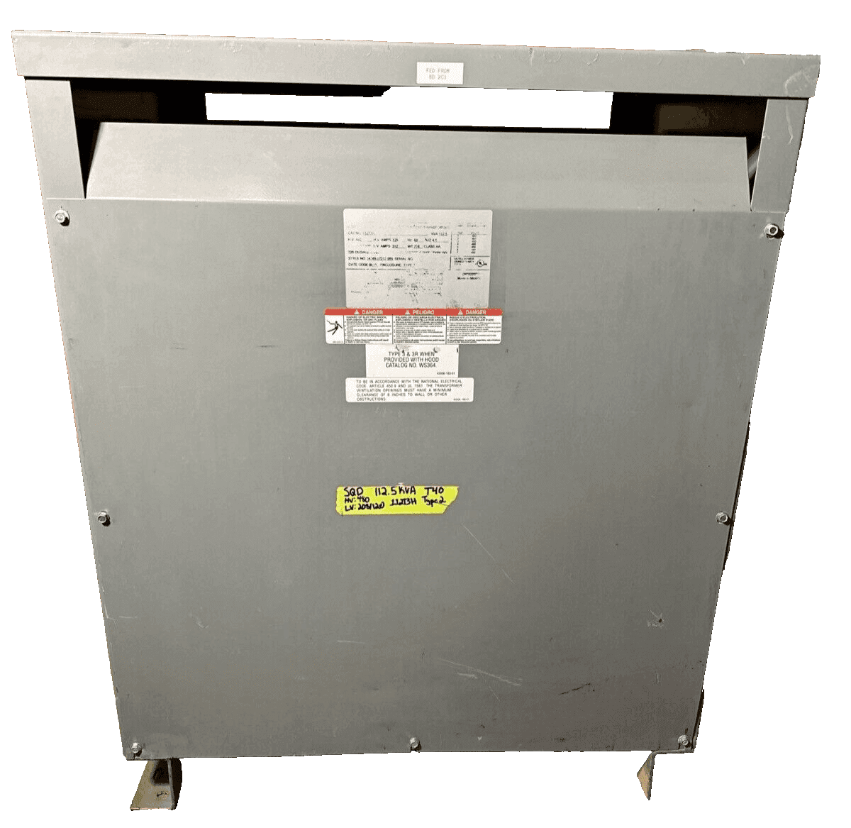 112.5KVA Square D 112T3H Transformer HV 480V LV 208Y/120V 3PH 60Hz NEMA 1 3Phase
