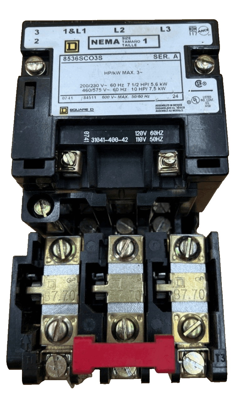 Square D 8536SCO3S Magnetic Motor Starter Size 1 3-Pole 600VAC Form S Used