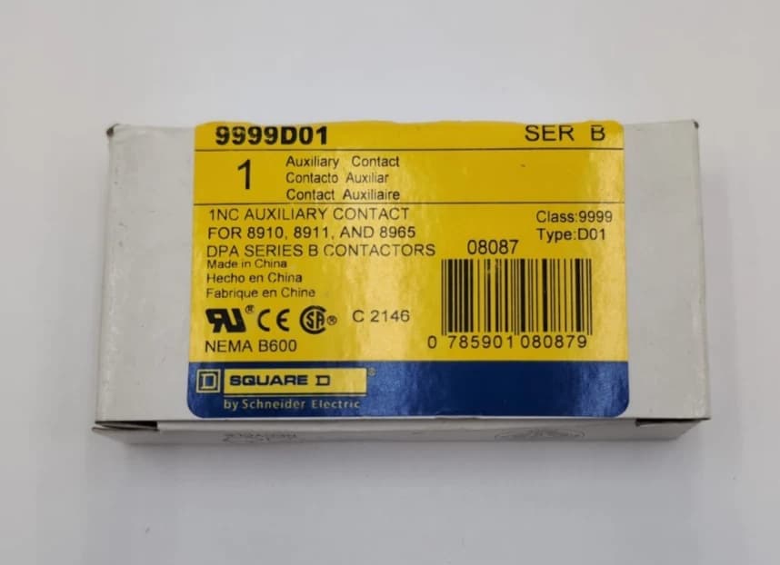 Square D 9999D01 Ser B Auxiliary Contact 600V 5A For 8910 8911 8965 Series NEW