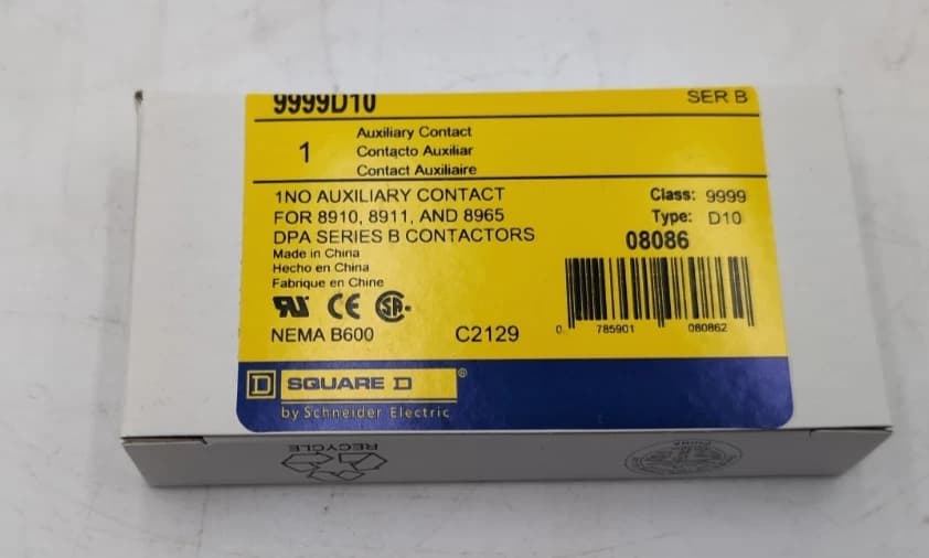 Square D 9999D10 Ser B Auxiliary Contact 600V 5A For 8910 8911 8965 Series NEW