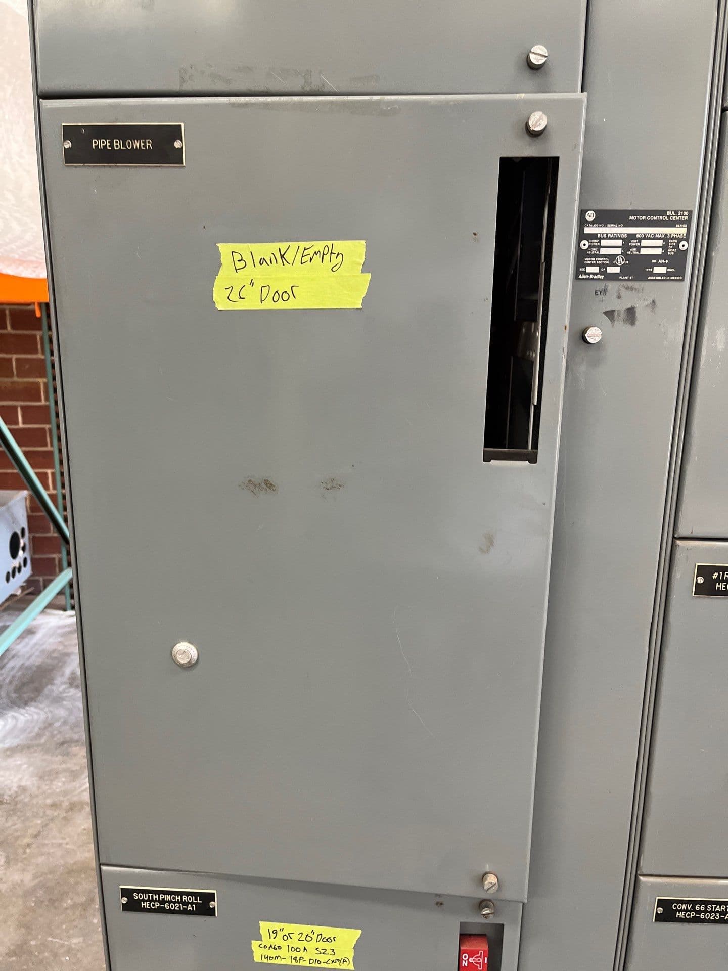 Allen Bradley 2100 26" Combo MCC Bucket DOOR ONLY Motor Control Center