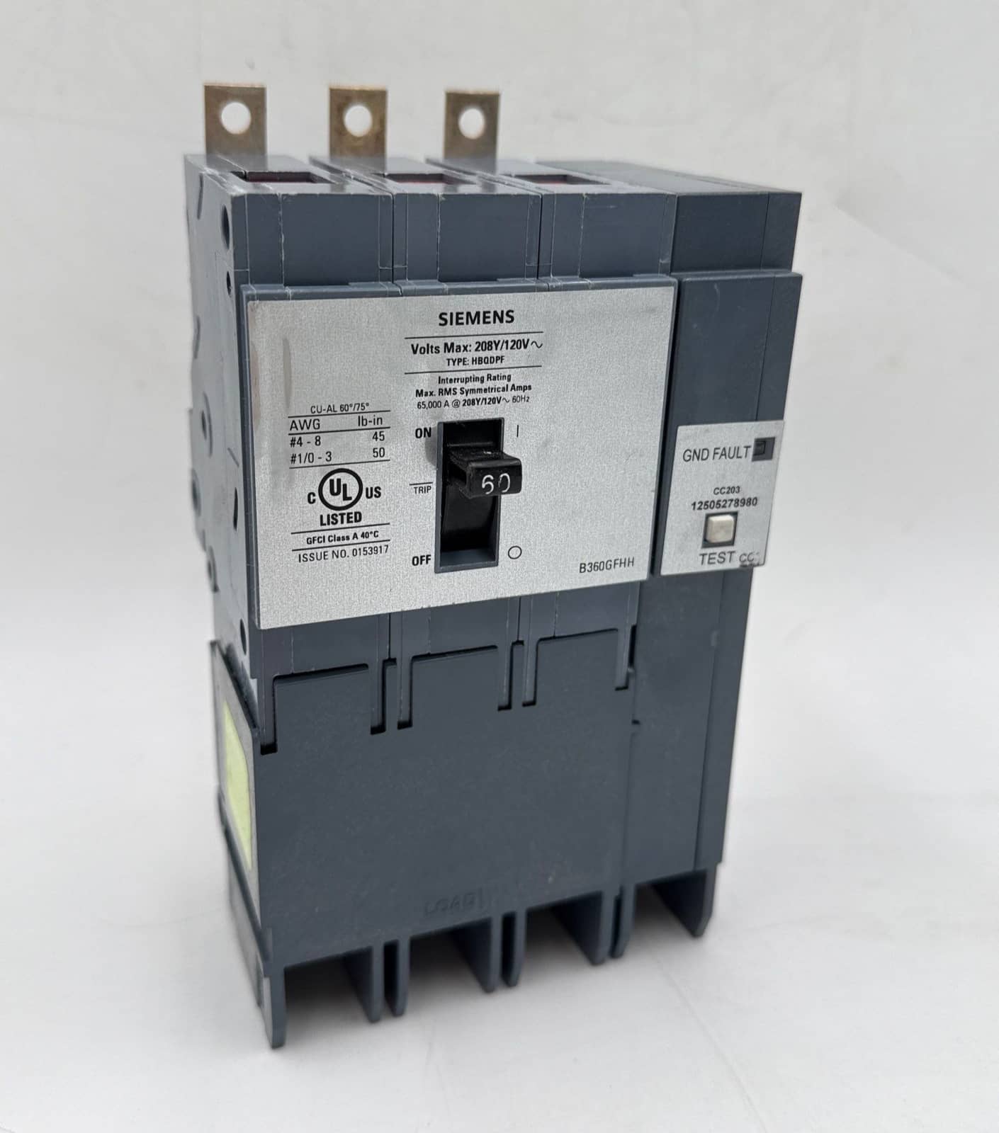 Siemens B360GFHH Circuit Breaker — image 1 of 11