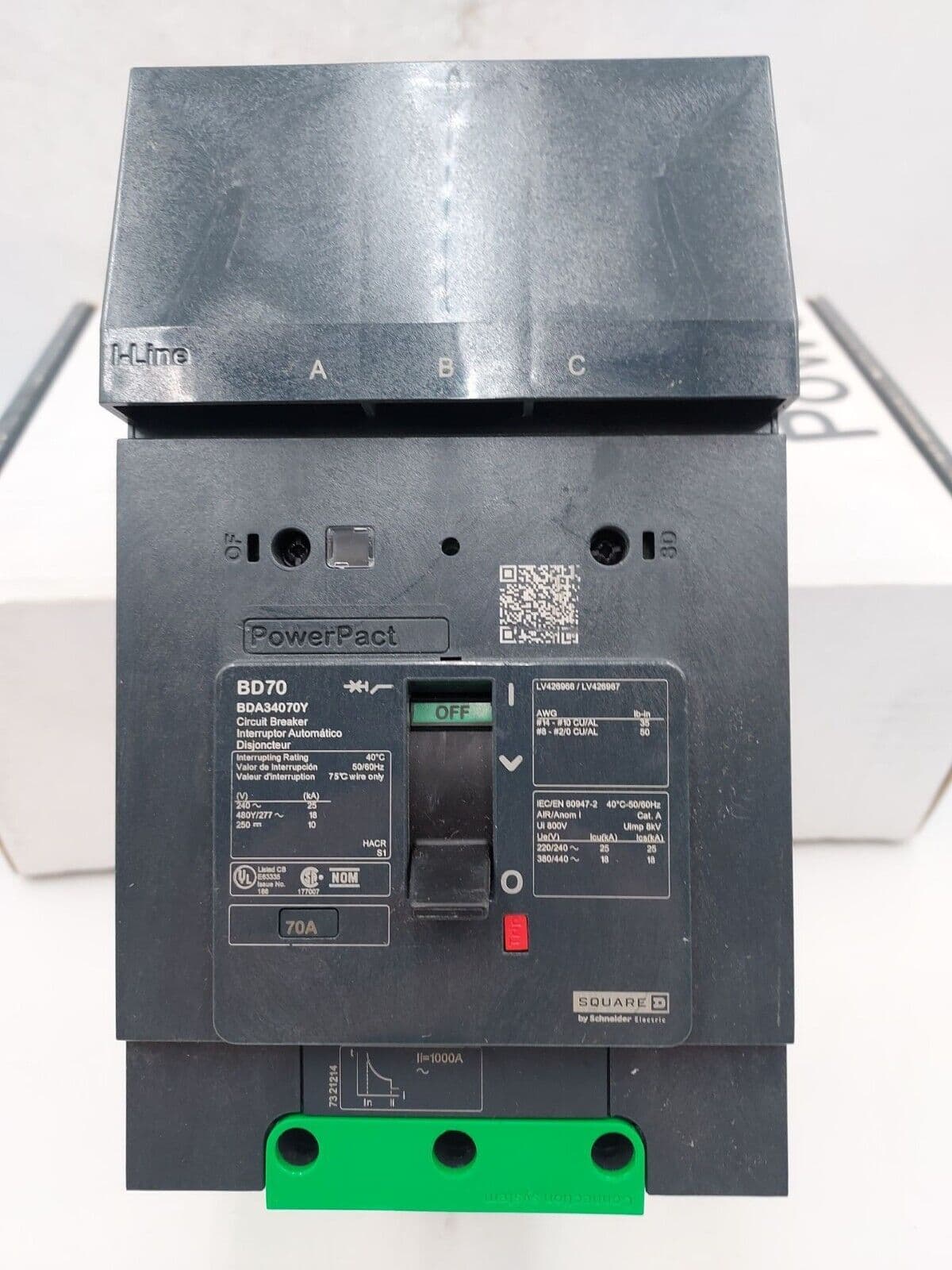 SQUARE D BDA34070Y I-Line Circuit Breaker 70A 3P 480V 3PH BDA 70 Amp 3 Pole – image 1