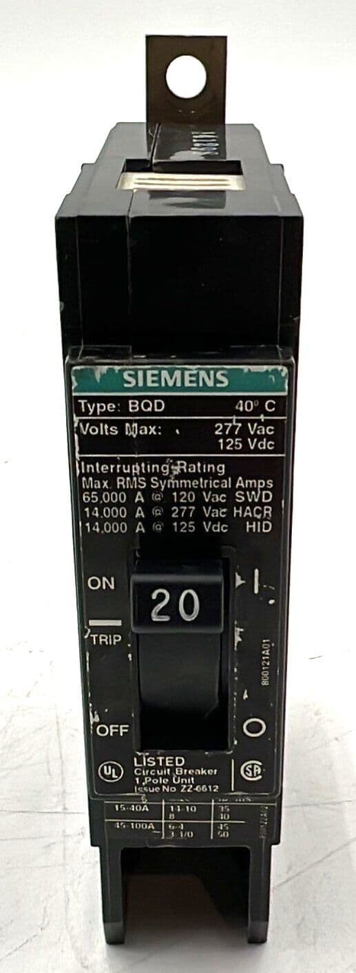 Siemens BQD120 Bolt On Circuit Breaker 20A 1P 277V BQD 20 Amp 1 Pole