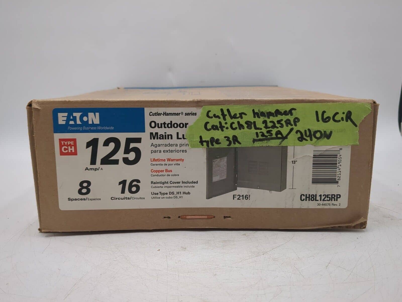 Eaton CH8L125RP Main Lug Load Center 125A 240V Type 3R 16 Circuit New