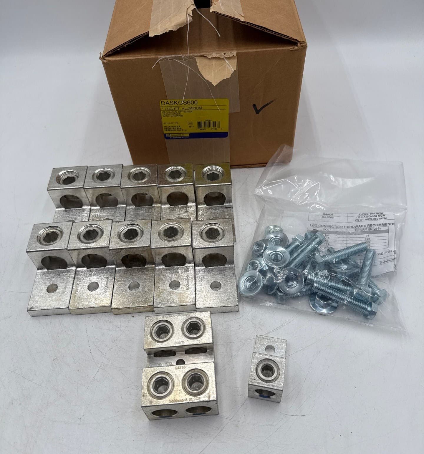 Square D DASKGS600 Lug Kit Aluminum 600A 600kcmil to 2 AWG Transformer Acc