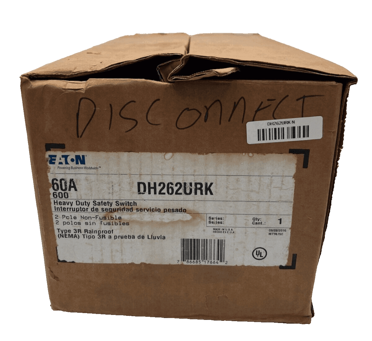 Eaton DH262URK Safety Disconnect Switch 60A 2P 600V 3R Outdoor Enclosure