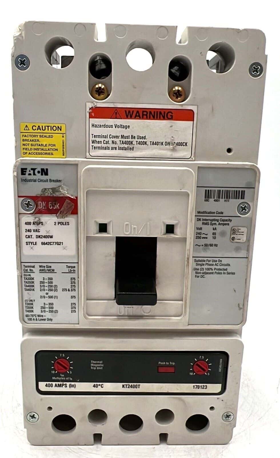 Eaton DK2400W Circuit Breaker 400A 2P 240V DK 65k 400 Amp 2 Pole