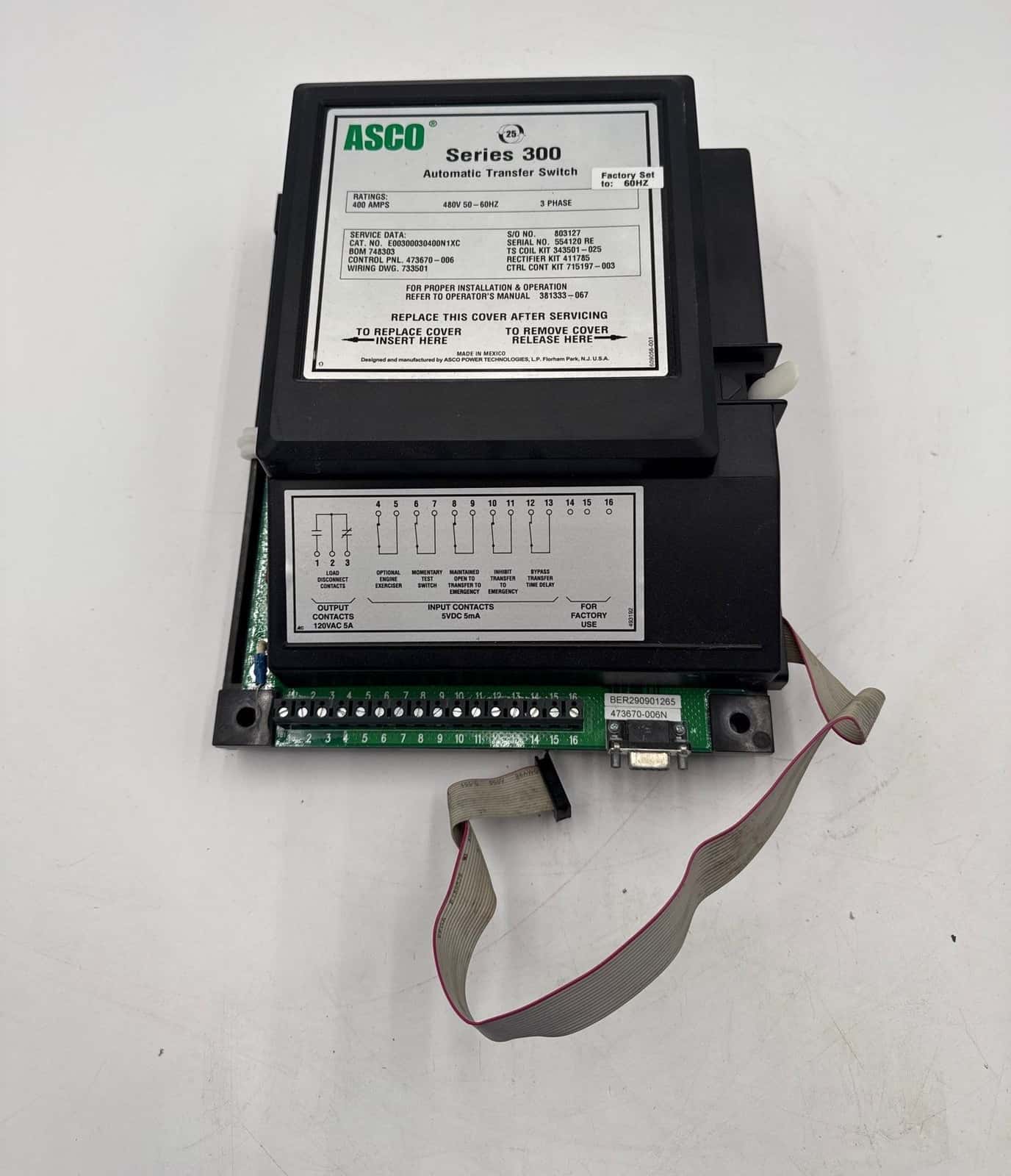 ASCO Series 300 Automatic Transfer Switch 400A 480V 60Hz E00300030400N1XC