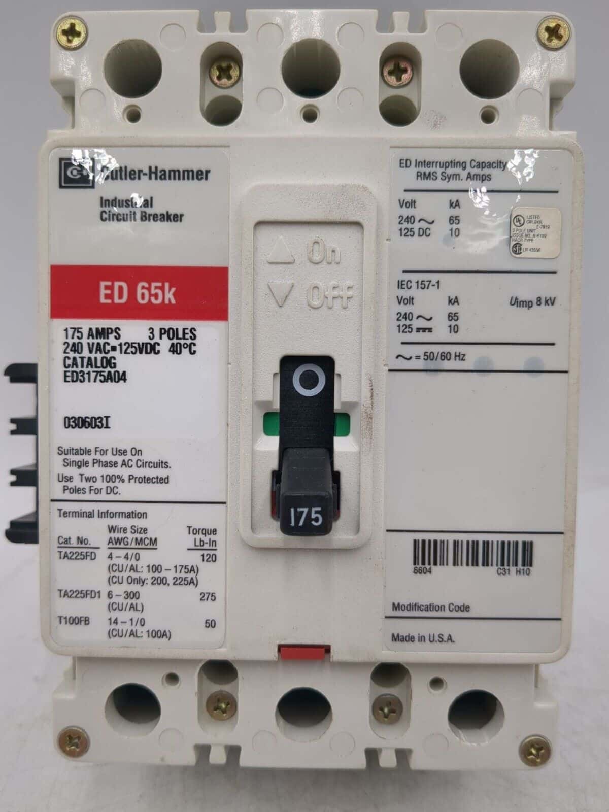 Cutler-Hammer ED3175A04 Circuit Breaker — image 1 of 7