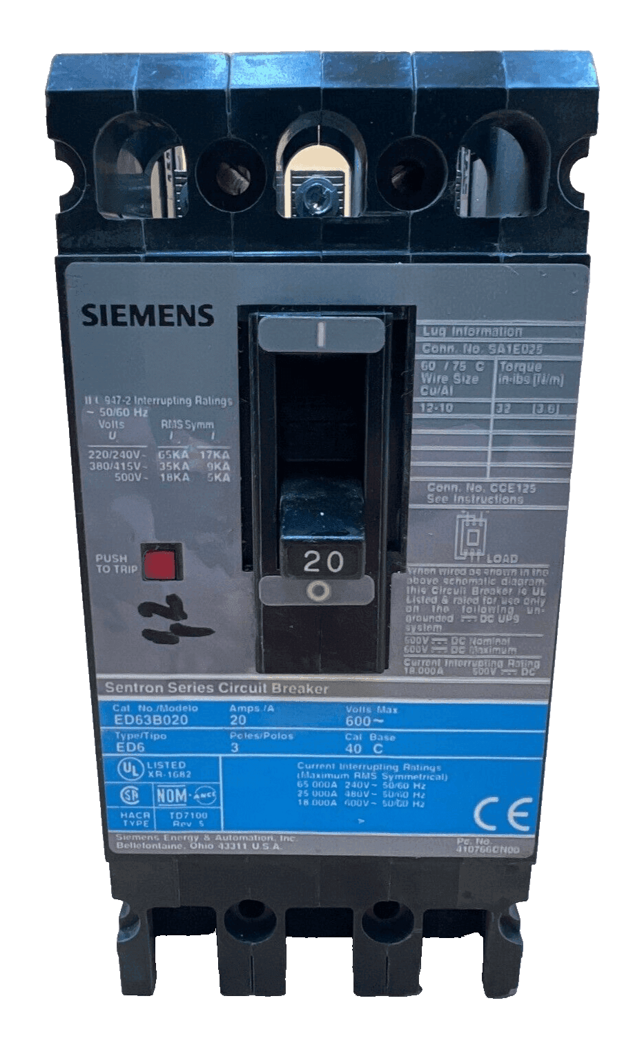 Siemens ED63B020 Circuit Breaker — image 1 of 6