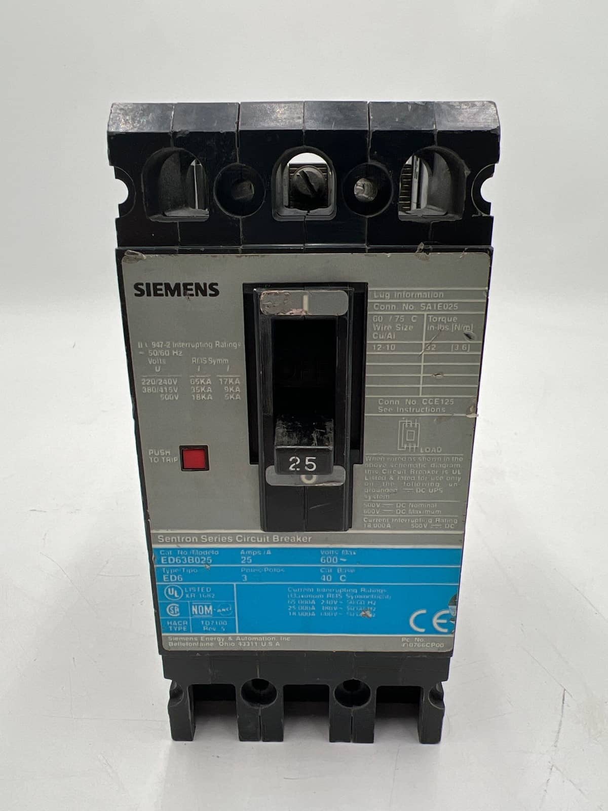 Siemens ED63B025 Circuit Breaker — image 1 of 6
