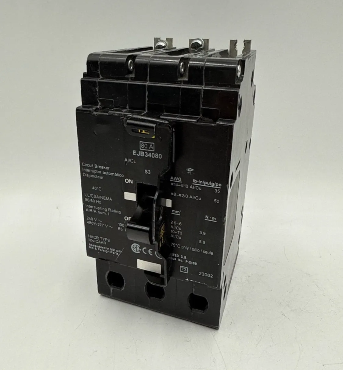 Square D EJB34080 Circuit Breaker 80A 3P 480/277V EJB Bolt On 80 Amp 3 Pole