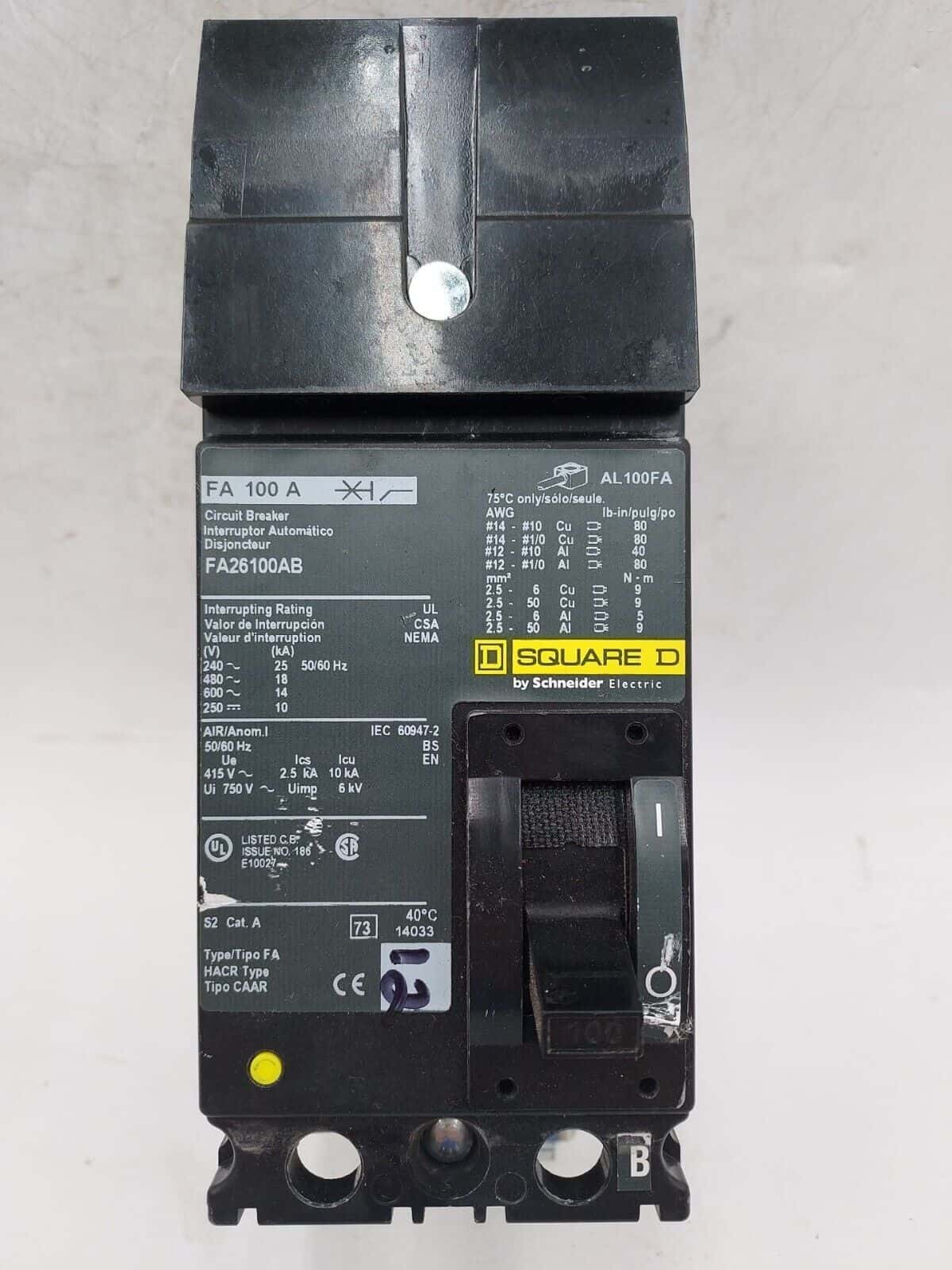 Square D FA26100AB Circuit Breaker — image 1 of 7
