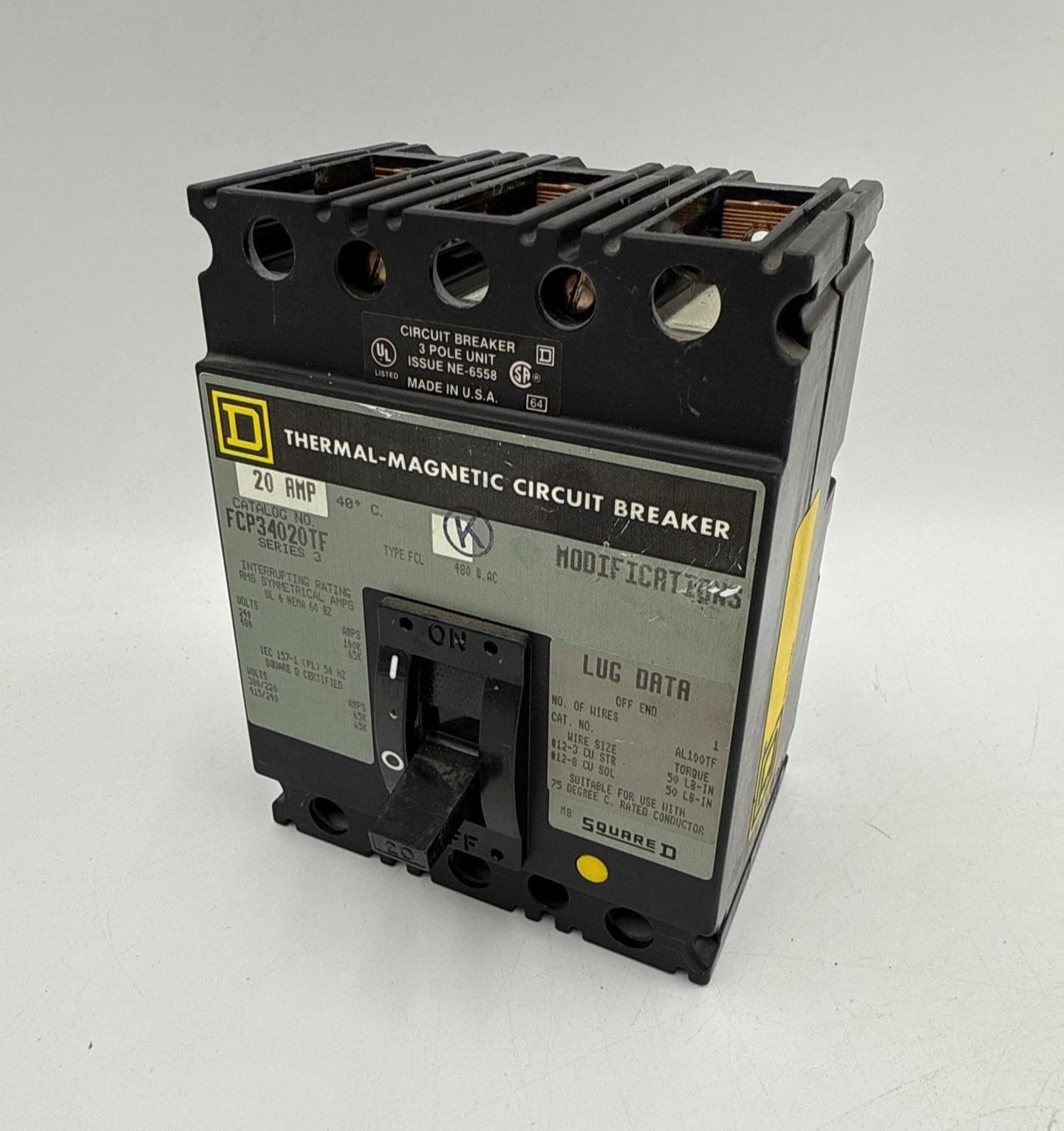 Square D FCP34020TF Circuit Breaker 20A 3P 480V FCL 20 Amp 3 Pole – image 1
