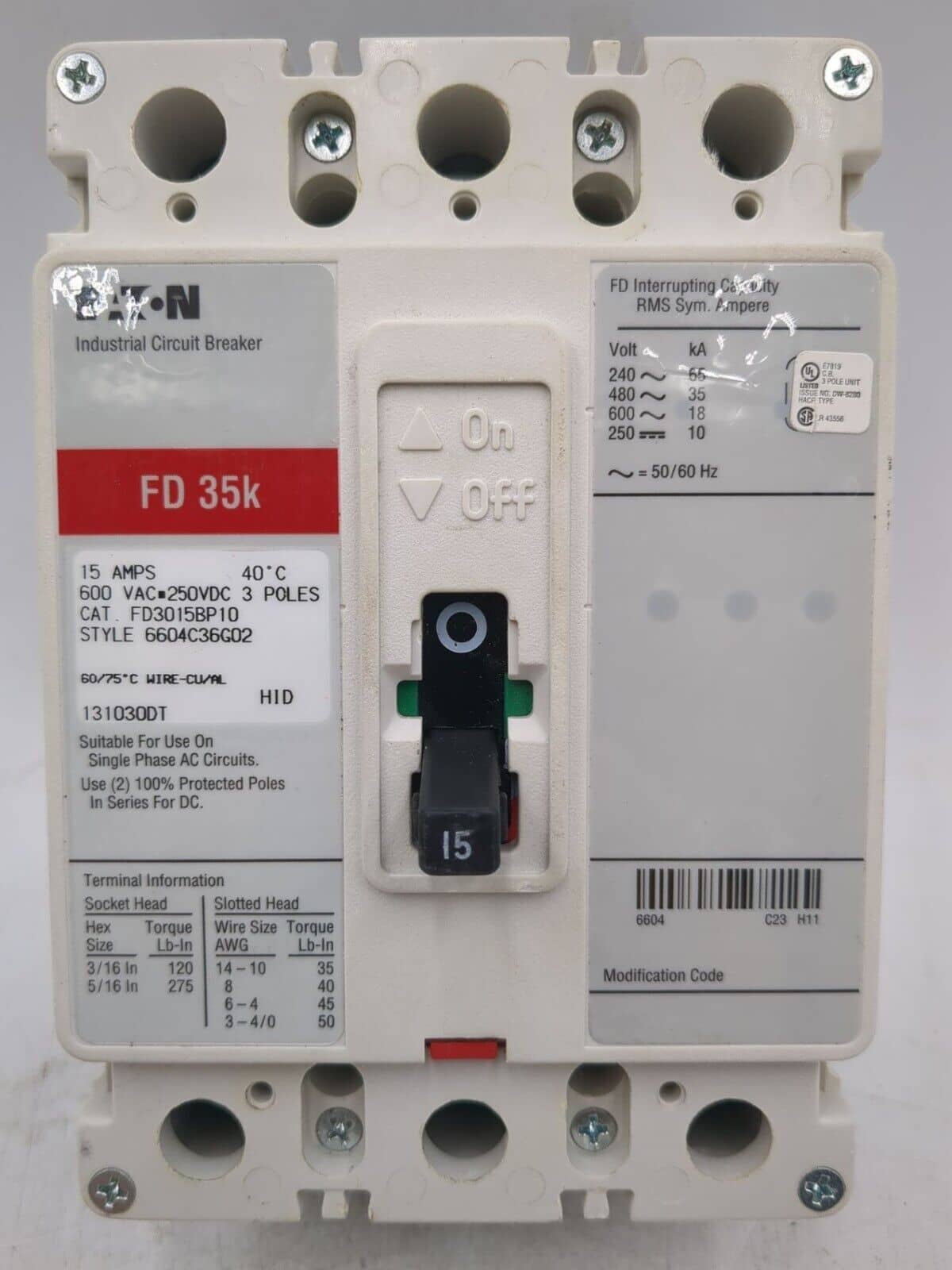 Eaton FD3015BP10 Circuit Breaker — image 1 of 7