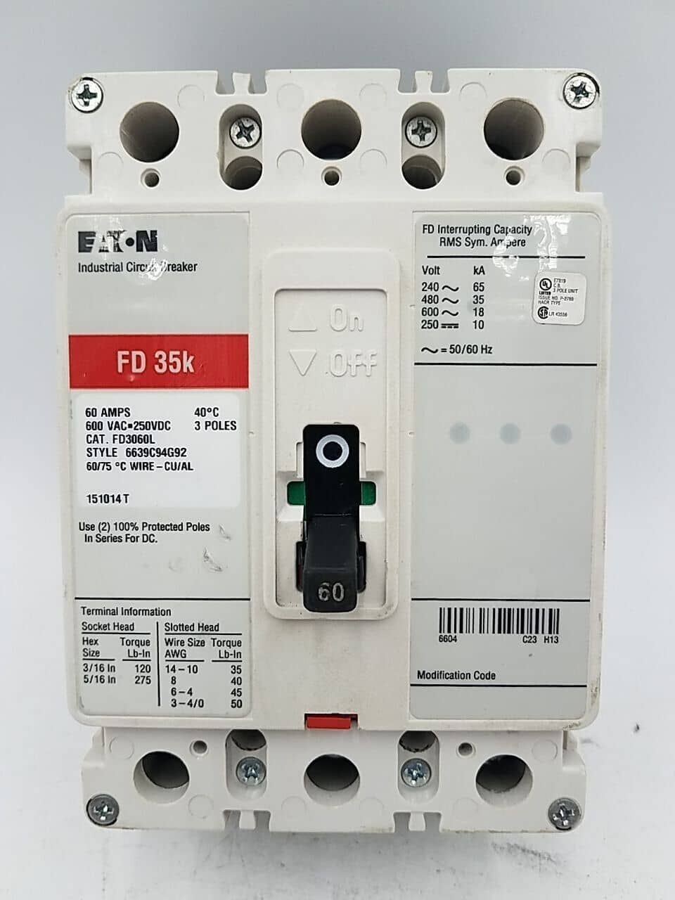 Eaton FD3060L Circuit Breaker — image 1 of 6