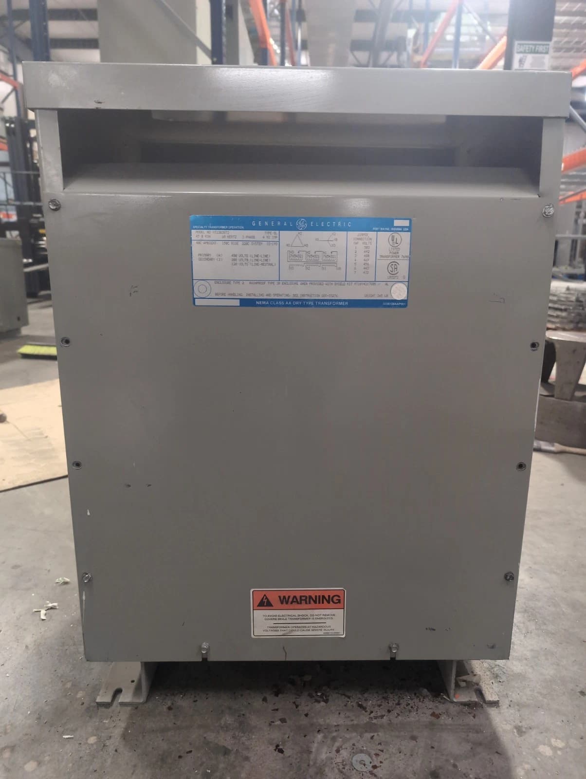 45 KVA GE 9T23B3873 Transformer Pri 480V Sec 208/120V 3PH Indoor QL Type 2 Encl – image 1