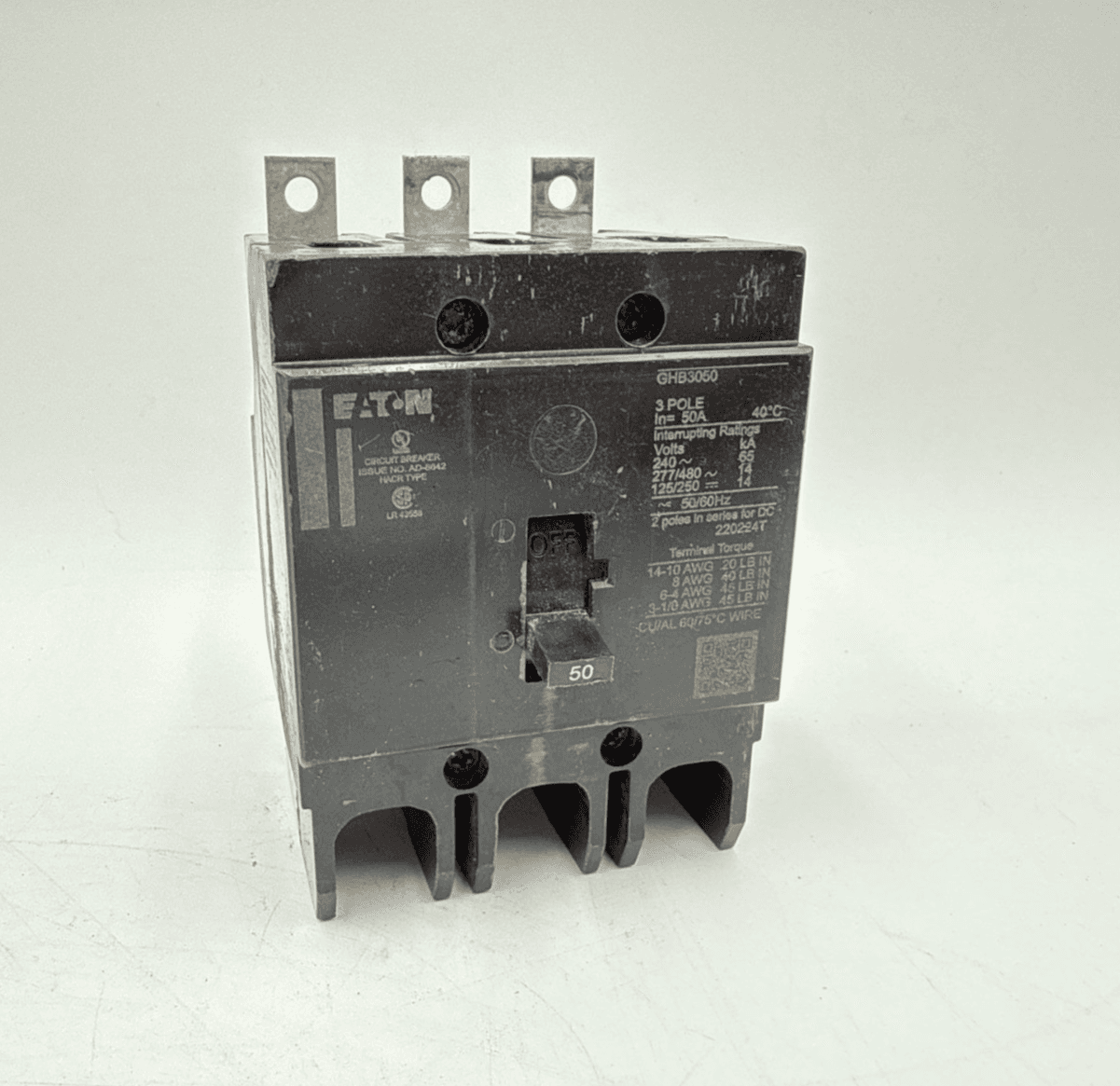 Eaton GHB3050 Circuit Breaker 50A 3P 480/277V 3PH GHB 50 Amp 3 Pole Bolt On – image 1