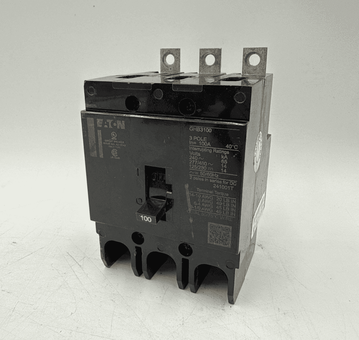 Eaton GHB 3100 Circuit Breaker 100A 277/480V 3P 14kA 100 Amp 3 Pole Bolt On