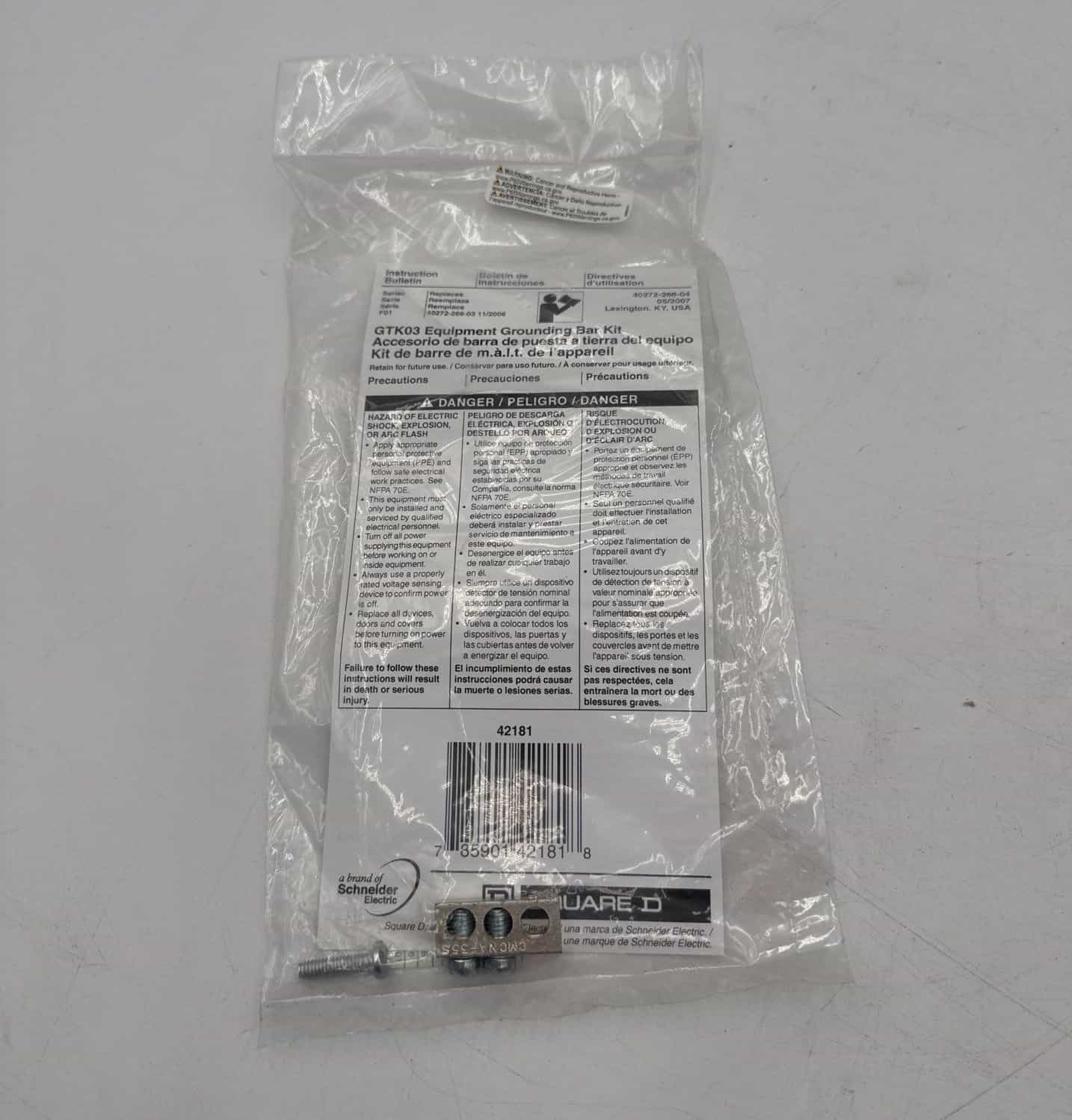 Square D GTK03 Equipment Grounding Bar Kit 60A 240V