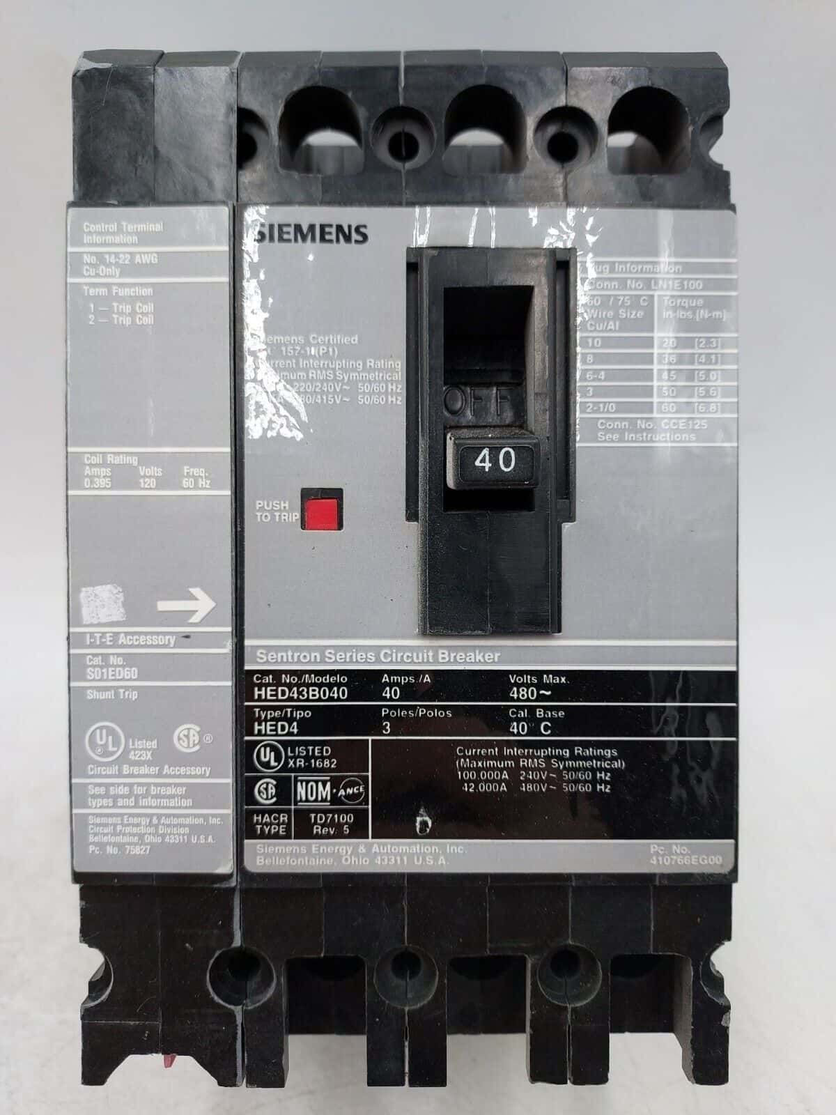 Siemens HED43B040 Circuit Breaker — image 1 of 6