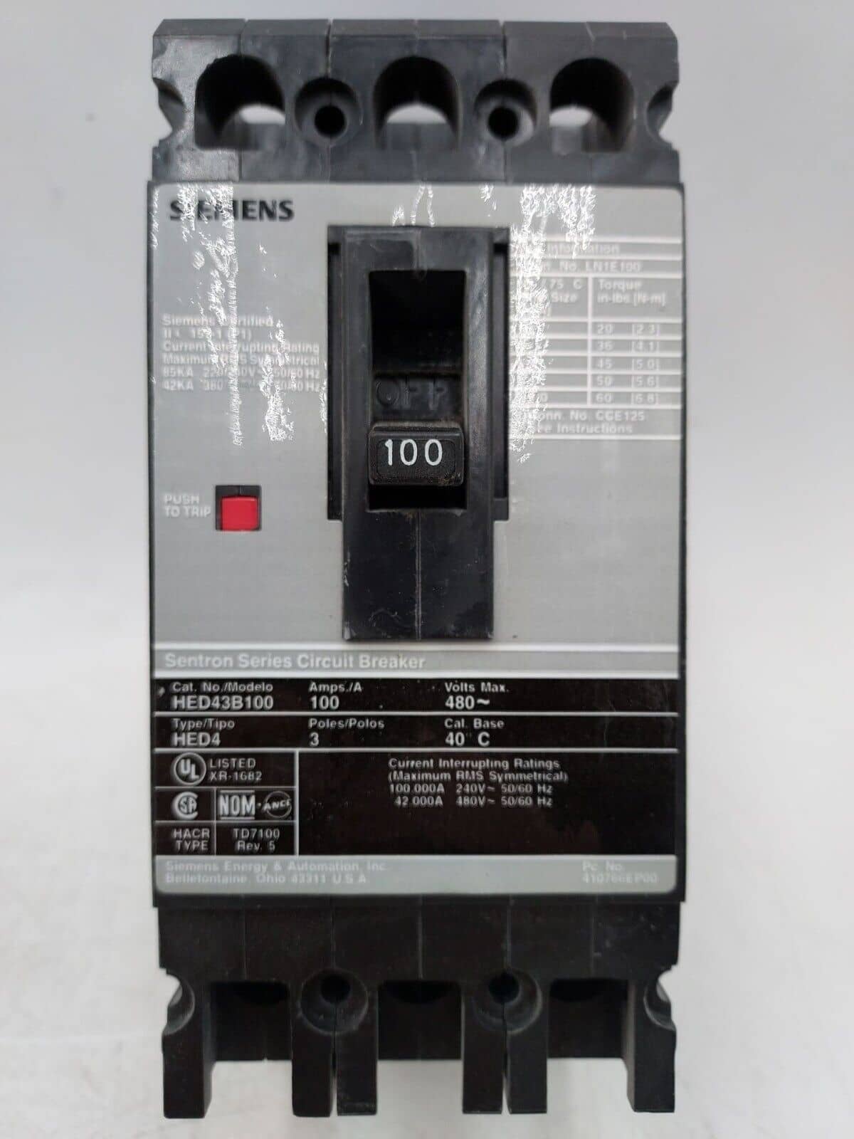 Siemens HED43B100 Circuit Breaker — image 1 of 6