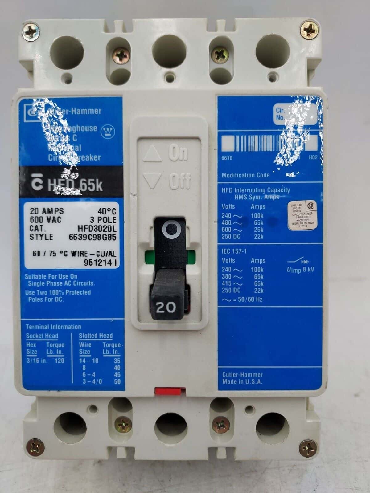 Eaton HFD3020L Circuit Breaker — image 1 of 6