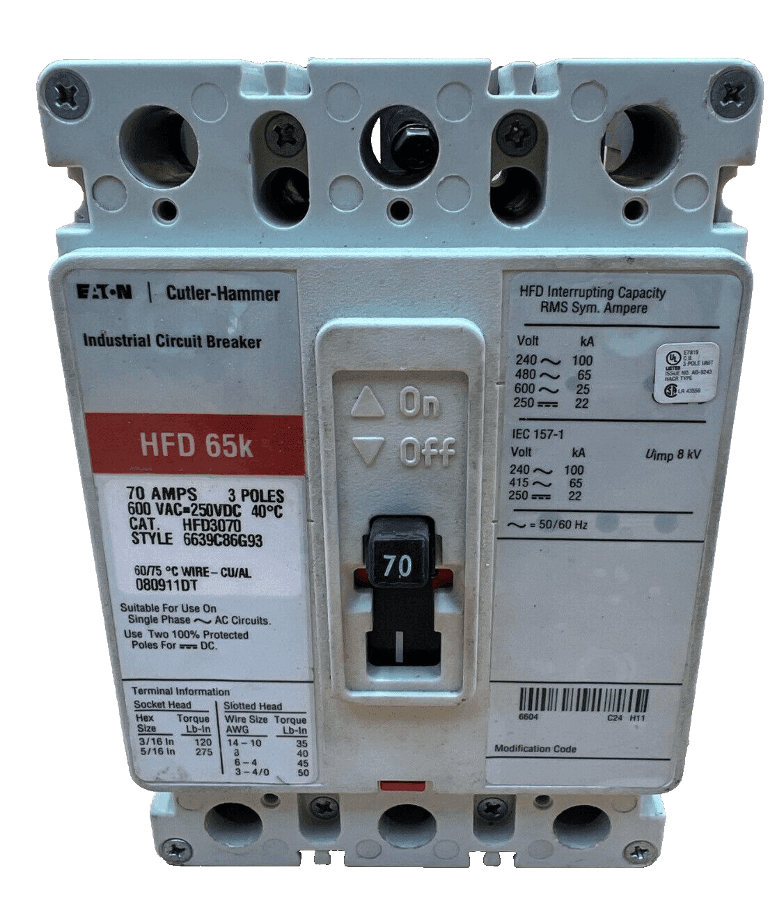 Eaton HFD3070 Circuit Breaker — image 1 of 6