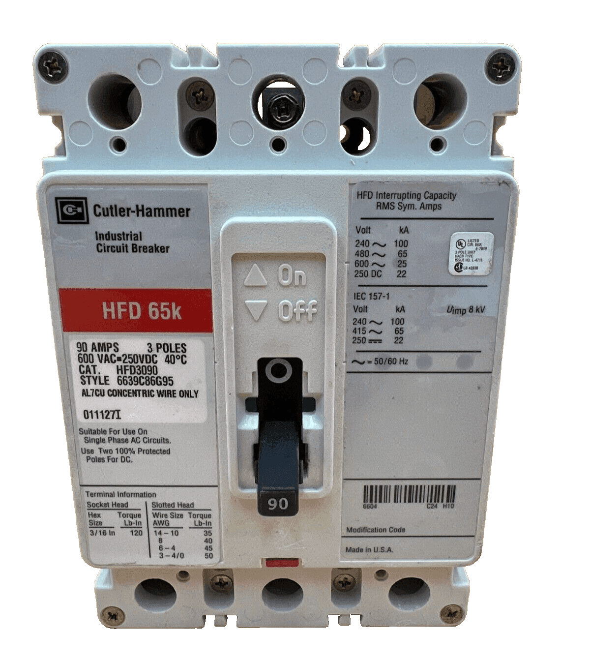Cutler Hammer Eaton HFD3090 Circuit Breaker — image 1 of 6