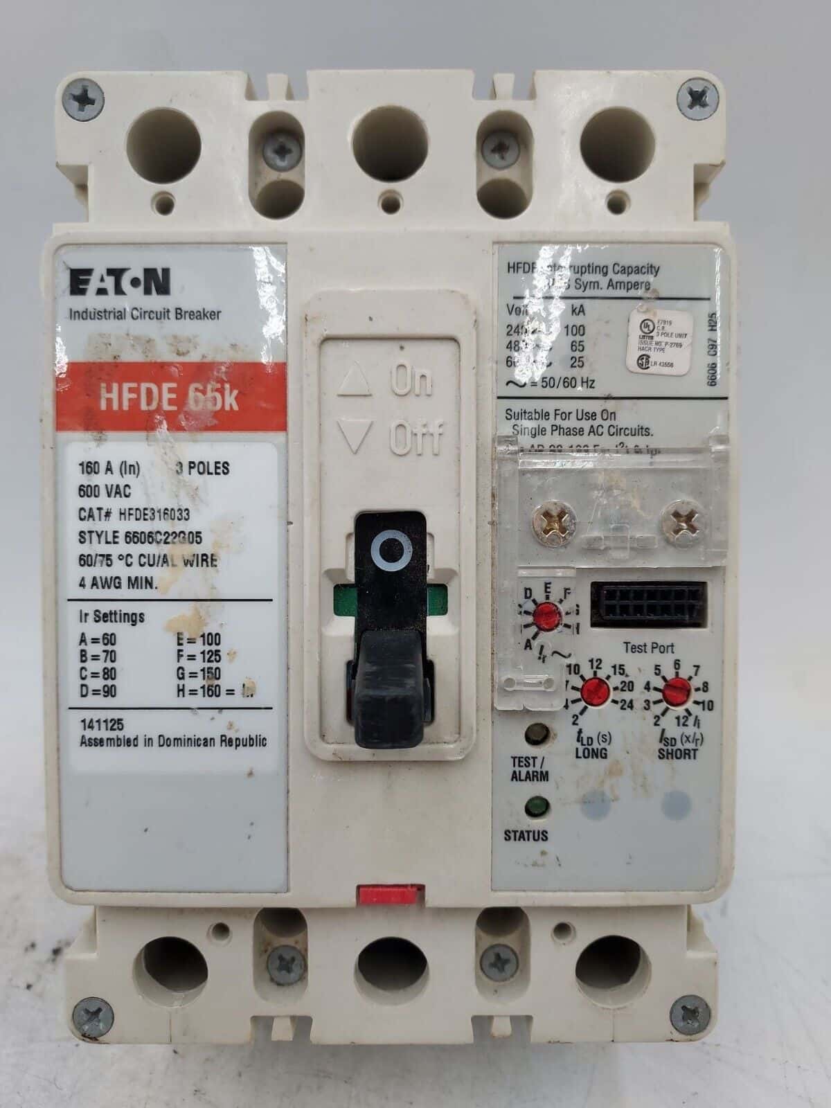 Eaton HFDE316033 Circuit Breaker 160A 3P 600V HFD 65k 160 Amp 3 Pole