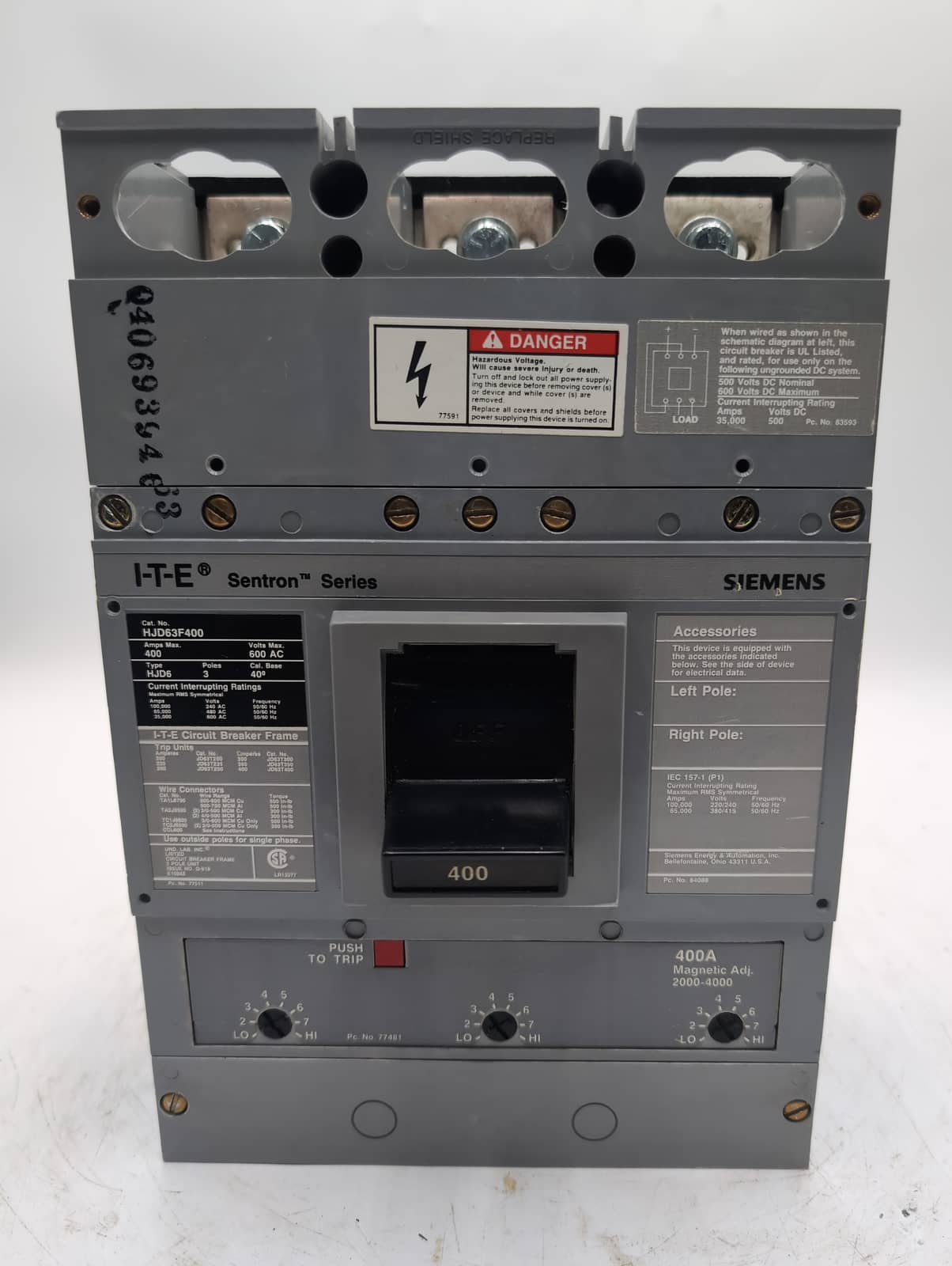 Siemens HJD63F400 Circuit Breaker — image 1 of 10