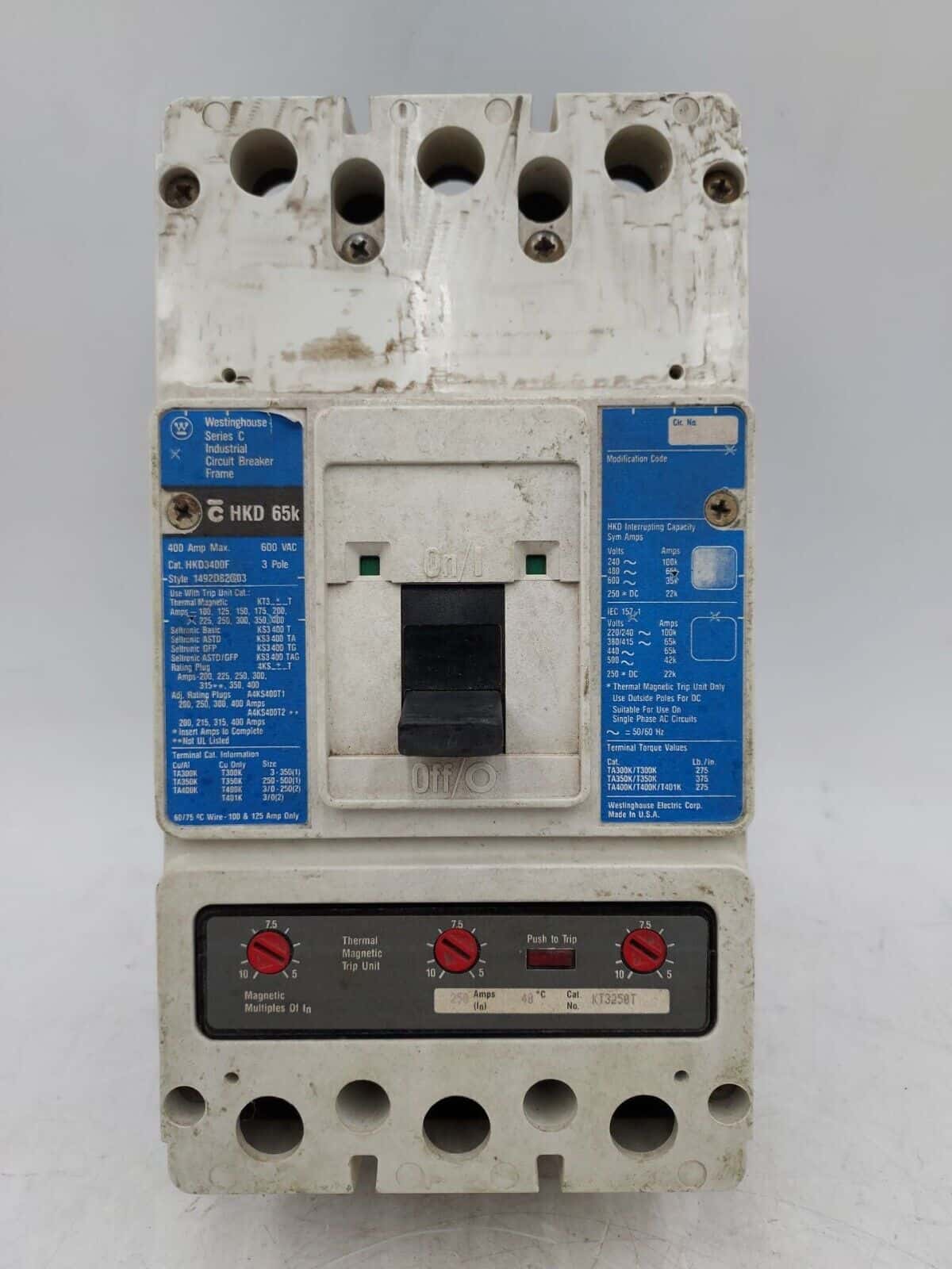 Eaton HKD3250 Circuit Breaker 250A 3P 600V 3PH Trip KT3250T 250A 250 Amp