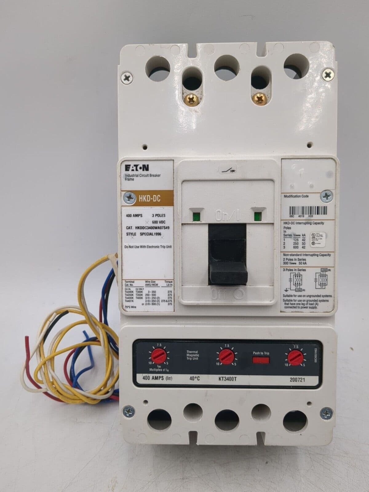 Eaton HKDDC3400WA07S49 Circuit Breaker 400A 3P 600V HKD-DC 400 Amp 3 Pole – image 1