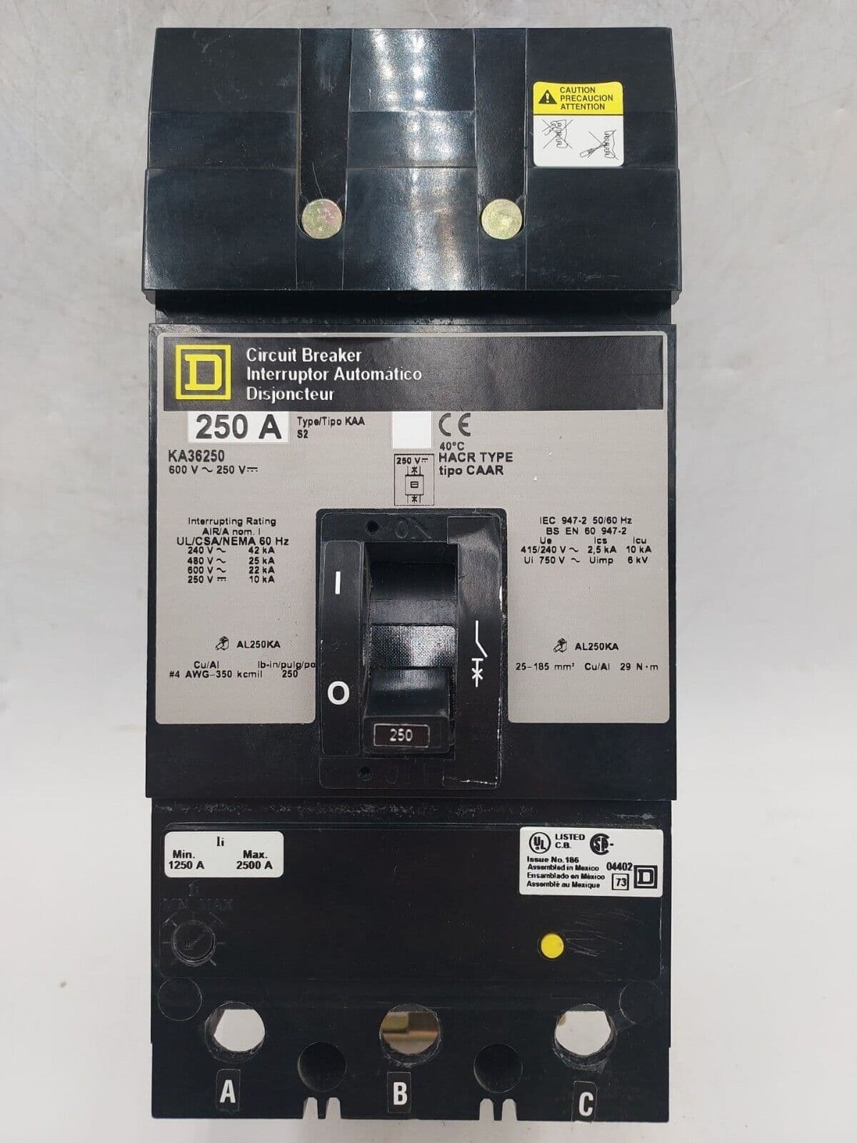 Square D KA36250 I-Line Circuit Breaker 250A 3P 600V 3PH KA 250 Amp 3 Pole – image 1
