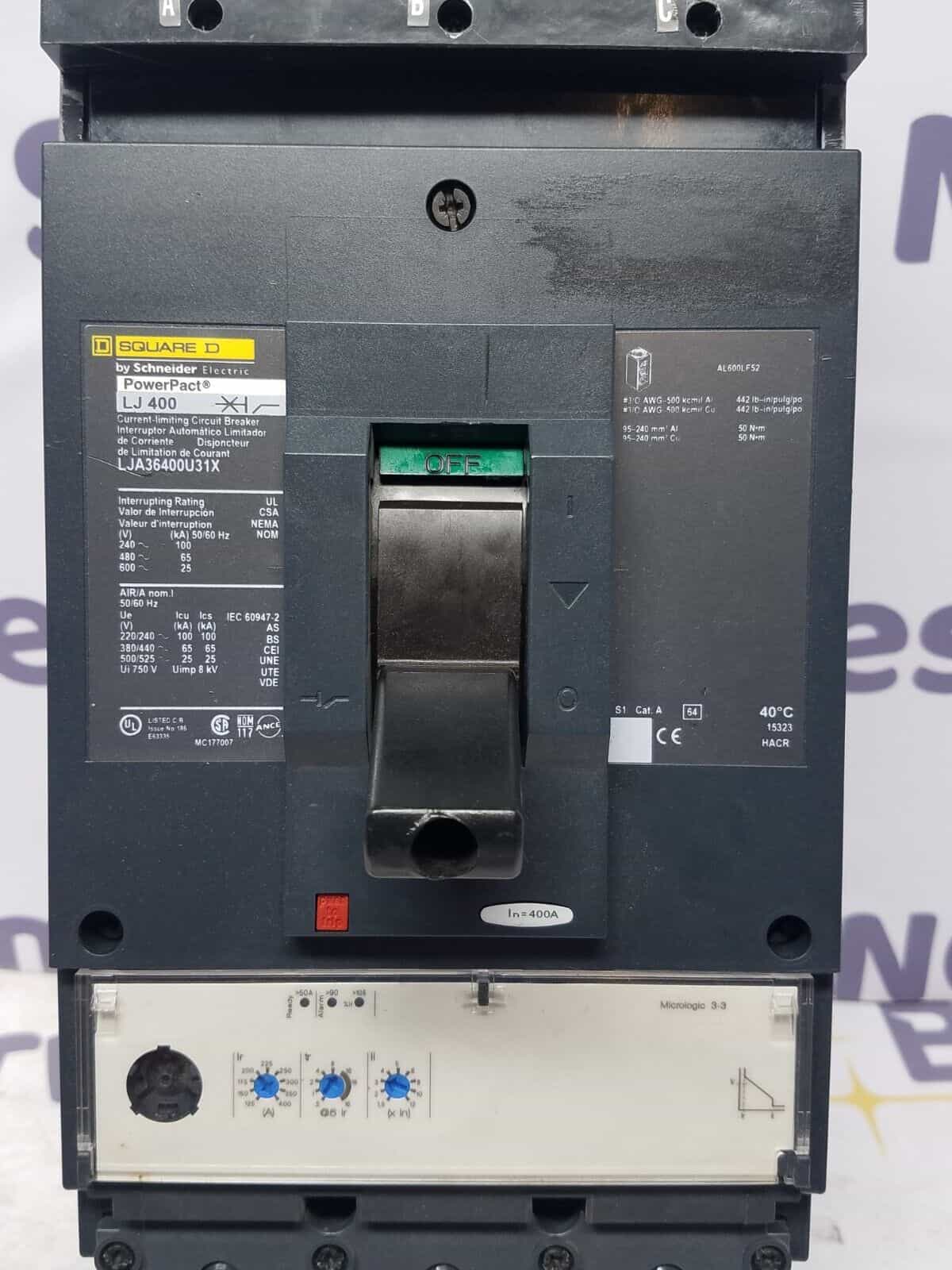 Square D LJA36400U31X I-Line Circuit Breaker 400A 3P 600V 3PH LJA 3 pole 400 Amp
