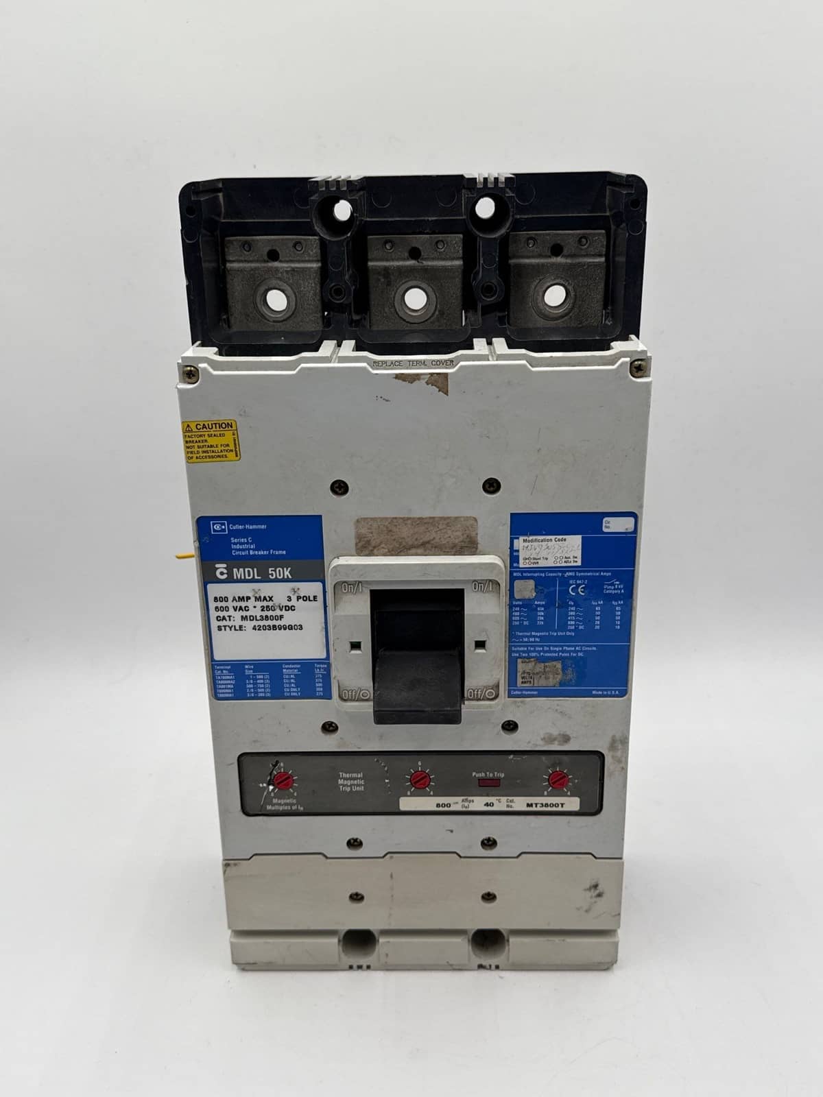 Eaton MDL3800 Circuit Breaker 800A 3P 600V 3PH MDL 50k 800 Amp 3 Pole