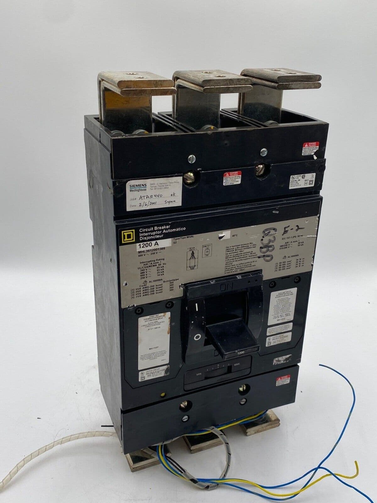 Square D MHL3612001386 Circuit Breaker 1200A 3P 600V 3PH MHL Bolt On – image 1