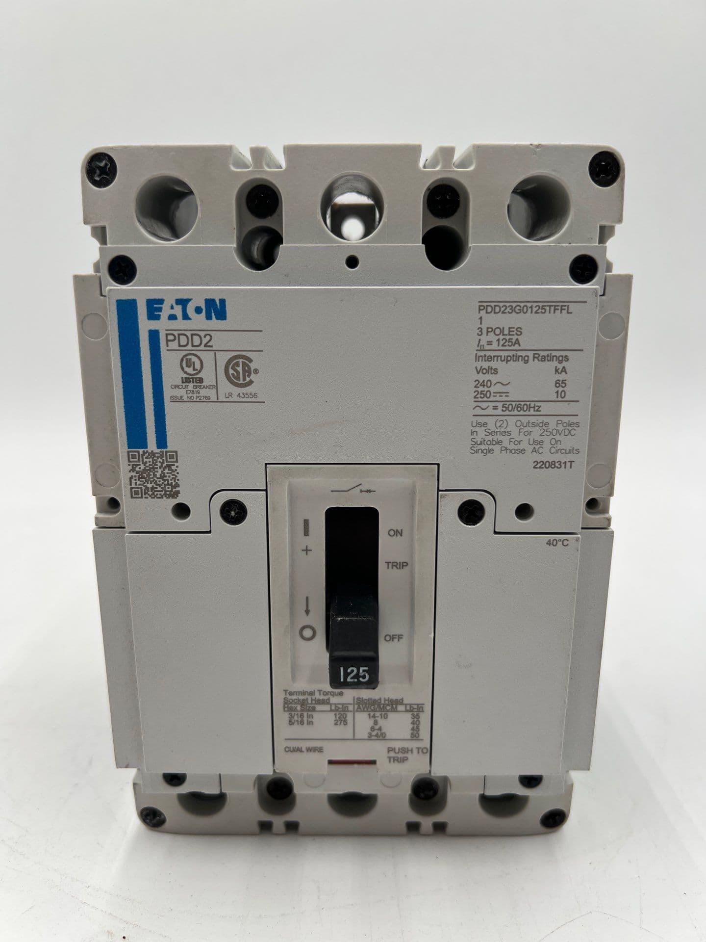 Eaton PDD23G0125TFFL 125A 240V 3P Circuit Breaker 125 Amp 3 Pole 3PH – image 1