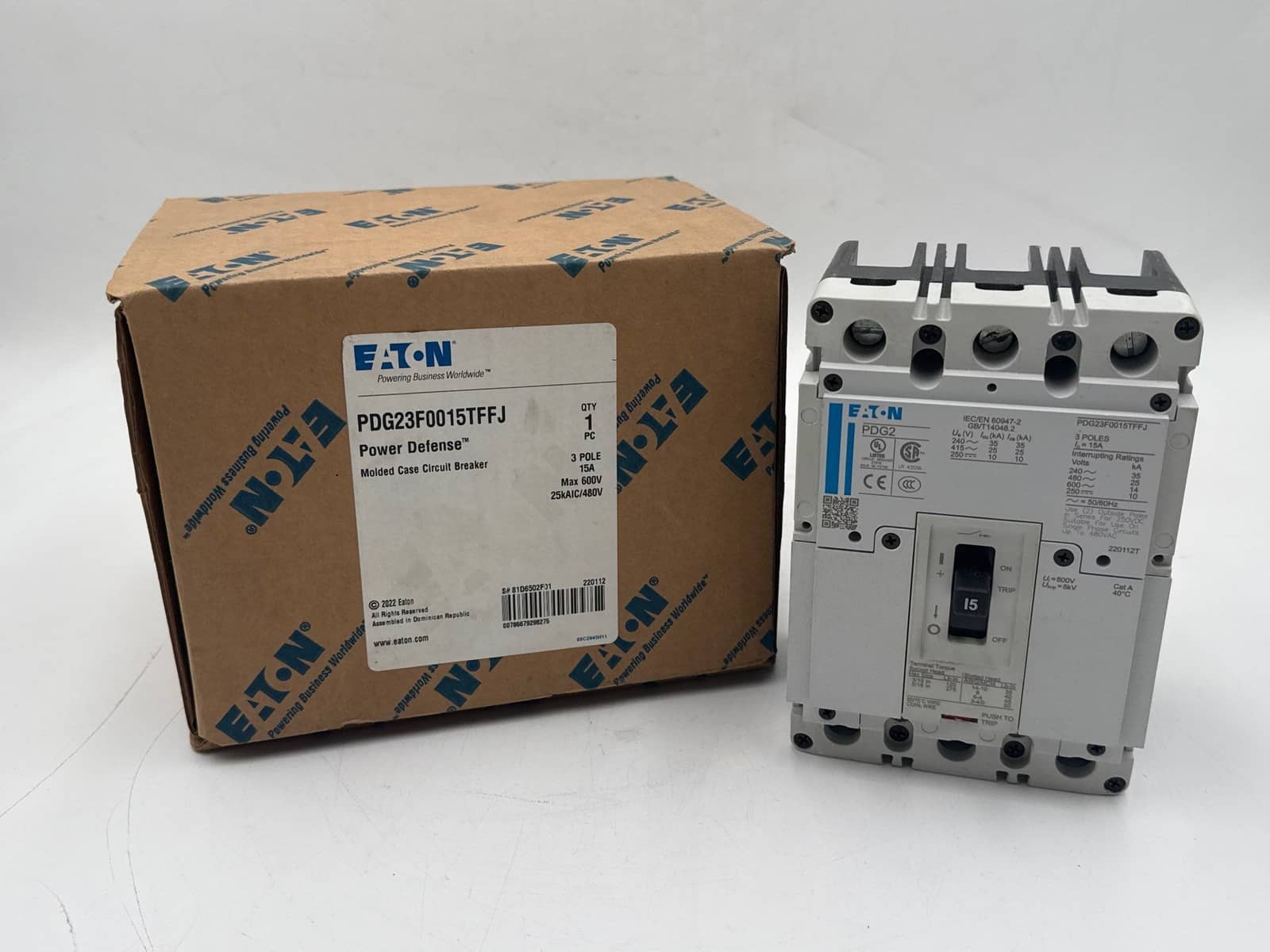 Eaton PDG23F0015TFFJ Circuit Breaker 15A 3P 600V PDG2 25kAIC 15 Amp 3 Pole