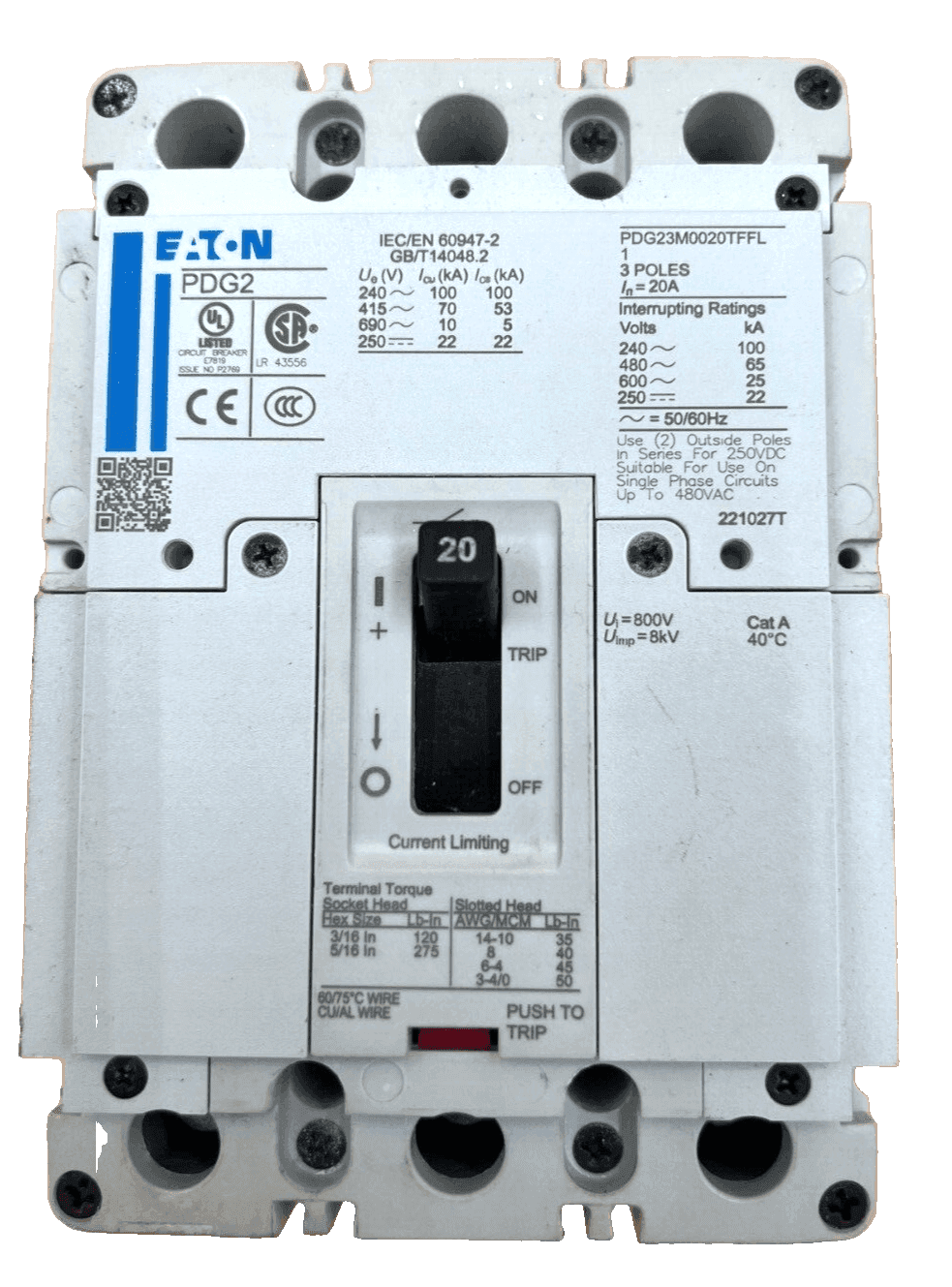 Eaton PDG23M0020TFFL Circuit Breaker — image 1 of 6